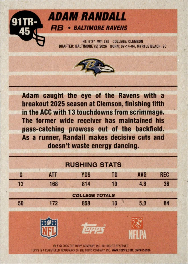 Adam Randall card back