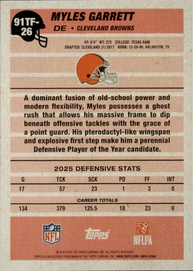 Myles Garrett card back