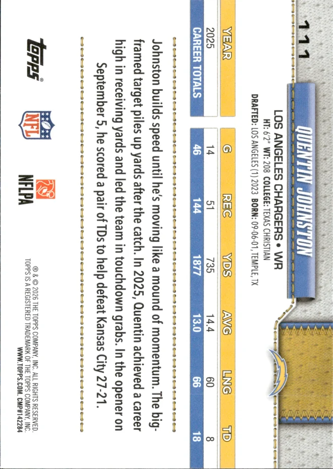 Quentin Johnston card back
