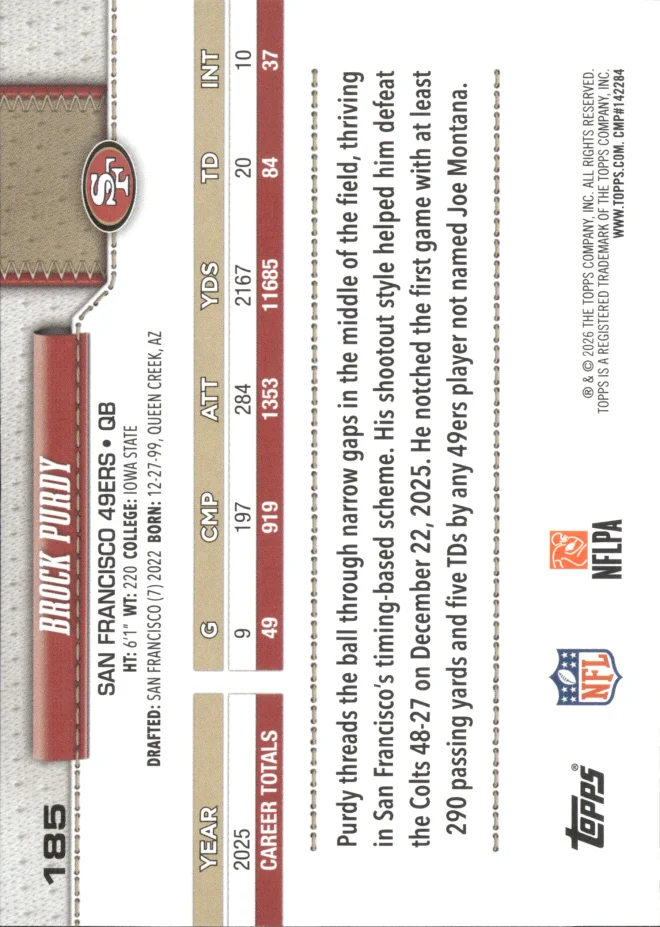 Brock Purdy card back