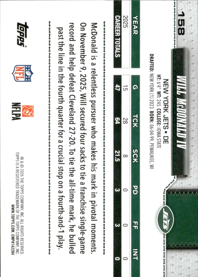 Will McDonald IV card back