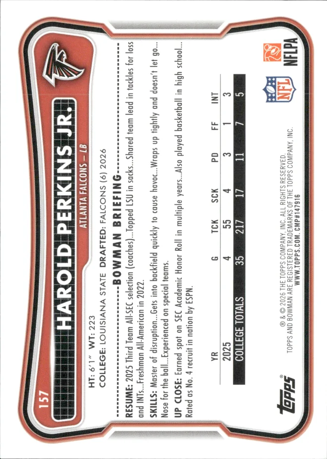 Harold Perkins Jr. card back