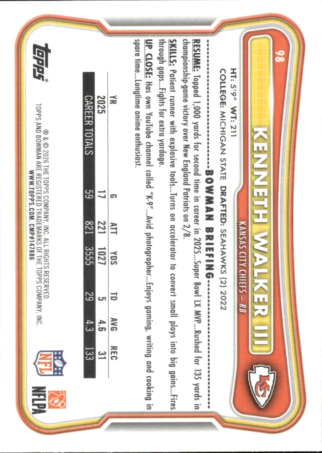 Kenneth Walker III card back