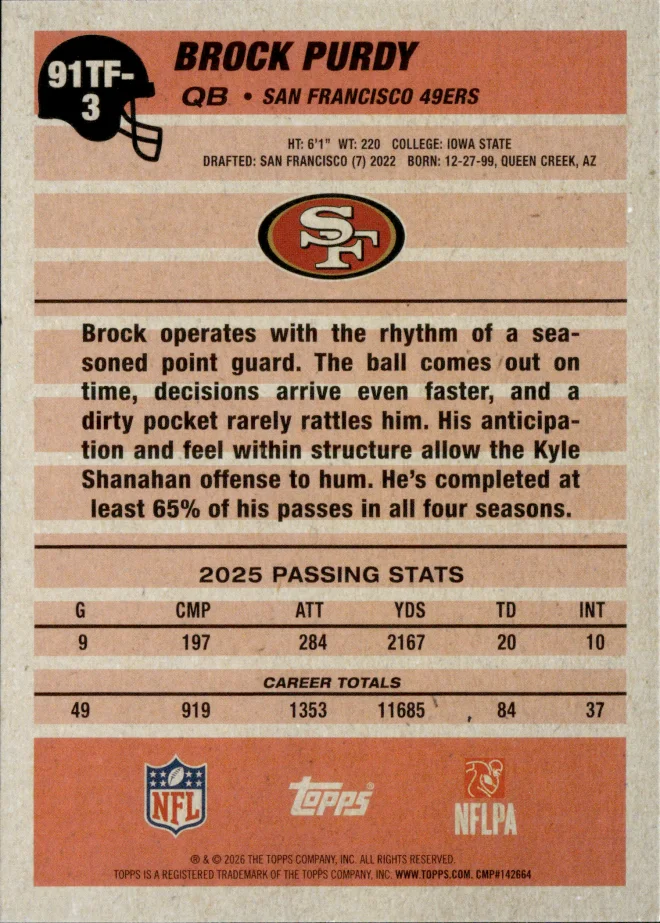 Brock Purdy card back