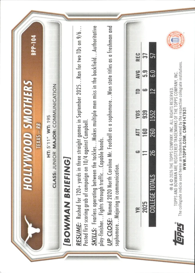 Hollywood Smothers card back
