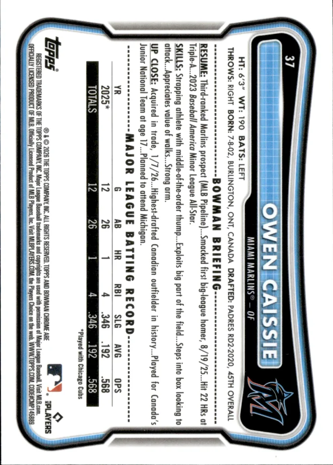Owen Caissie card back
