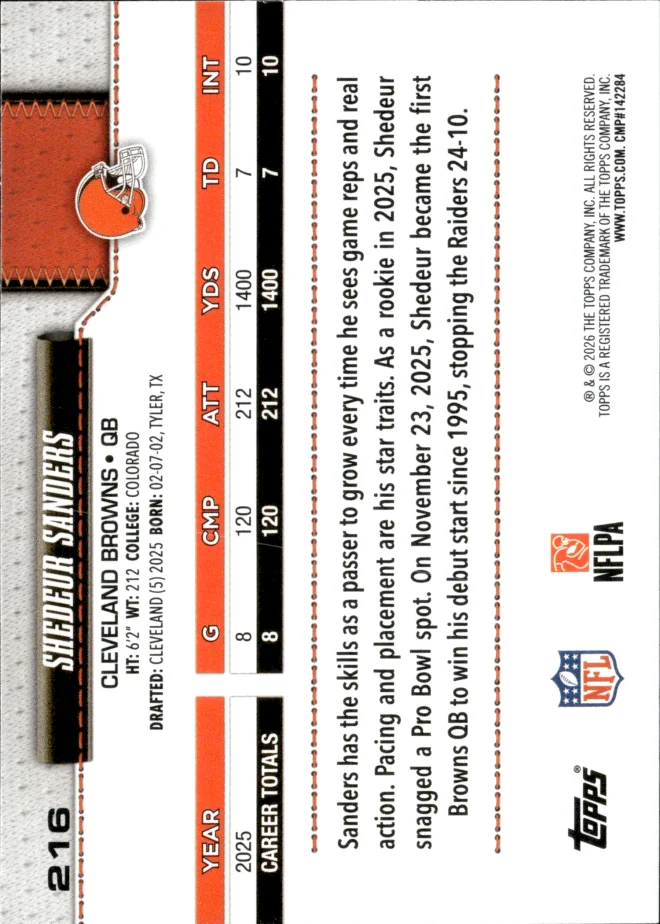 Shedeur Sanders card back