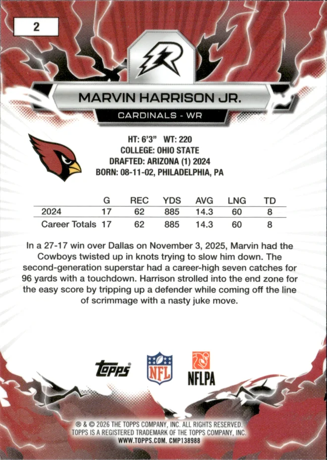 Marvin Harrison Jr. card back