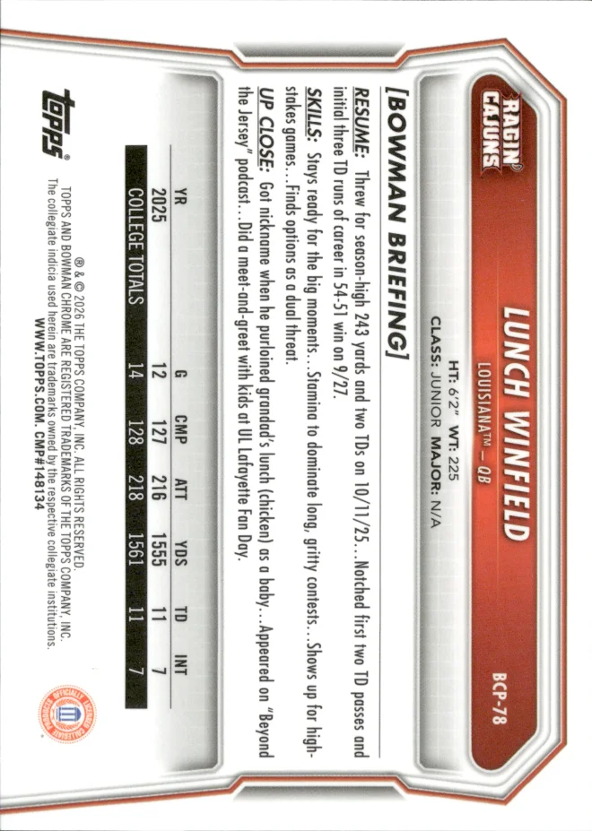 Lunch Winfield card back