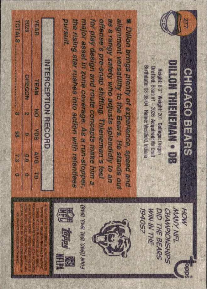 Dillon Thieneman card back