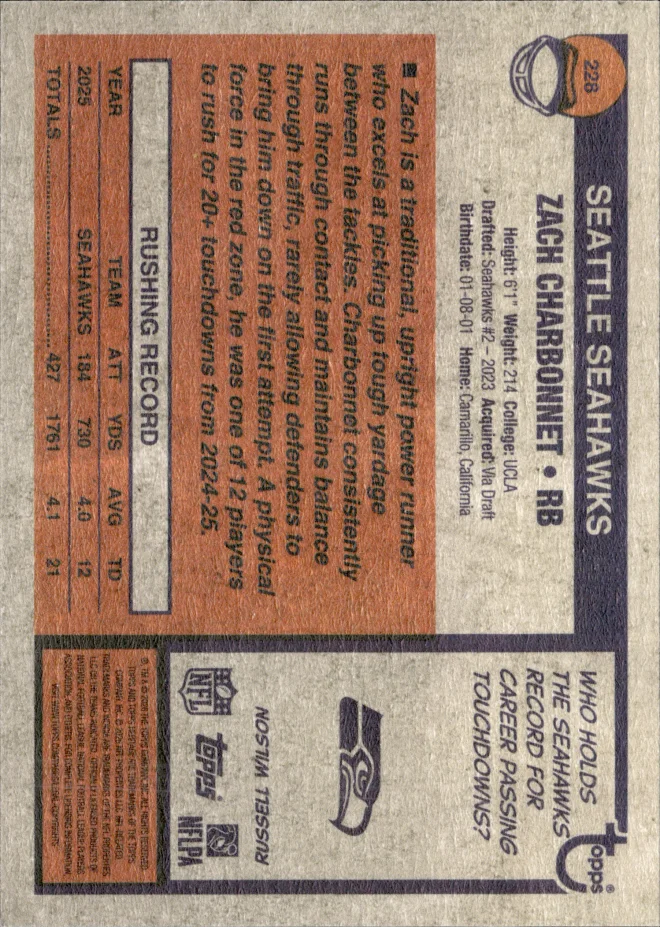 Zach Charbonnet card back