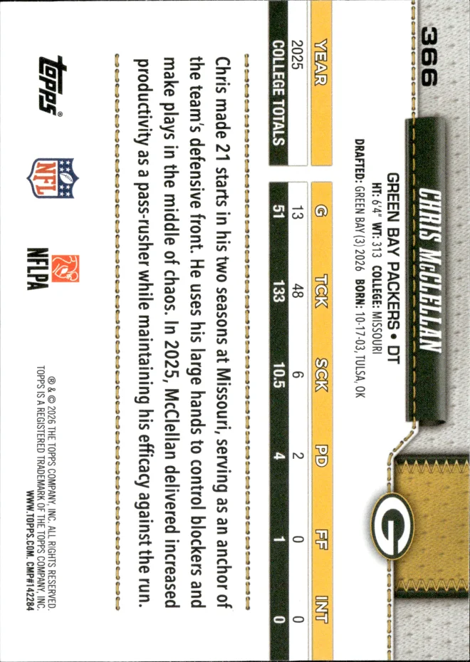 Chris McClellan card back