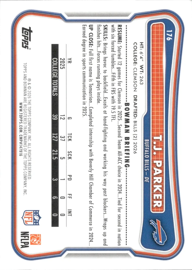 T.J. Parker card back
