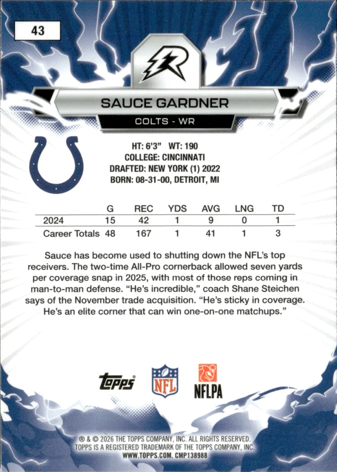 Sauce Gardner card back