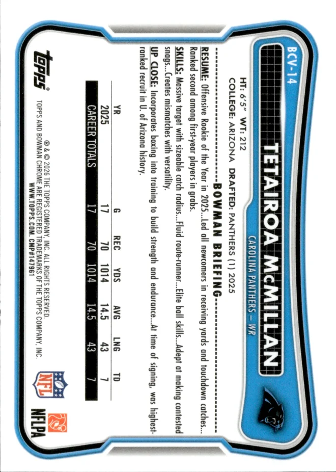 Tetairoa McMillan card back
