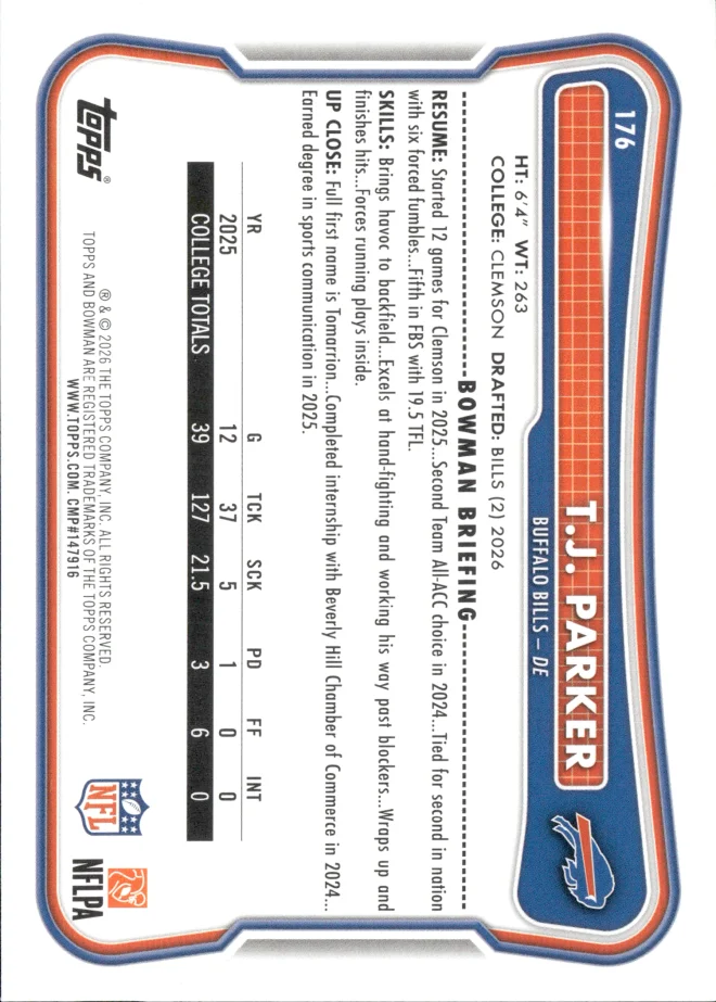 T.J. Parker card back