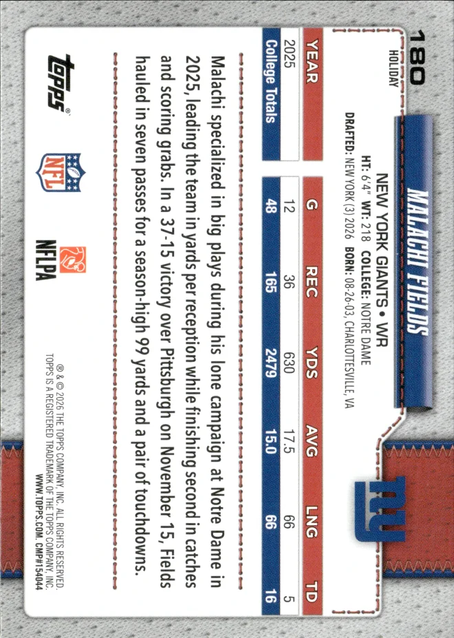Malachi Fields card back
