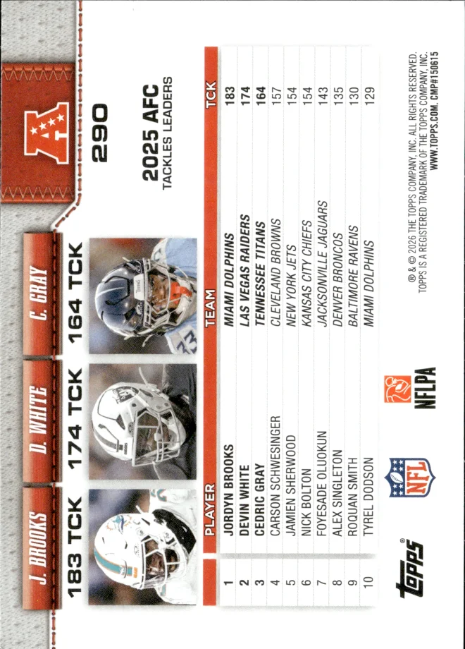 Jordyn Brooks / Devin White / Cedric Gray card back