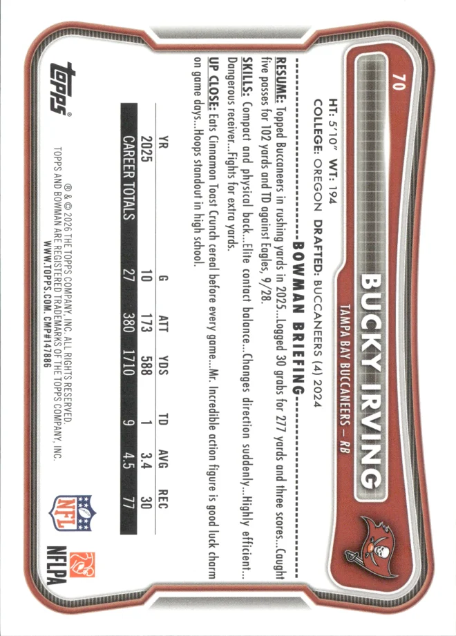 Bucky Irving card back