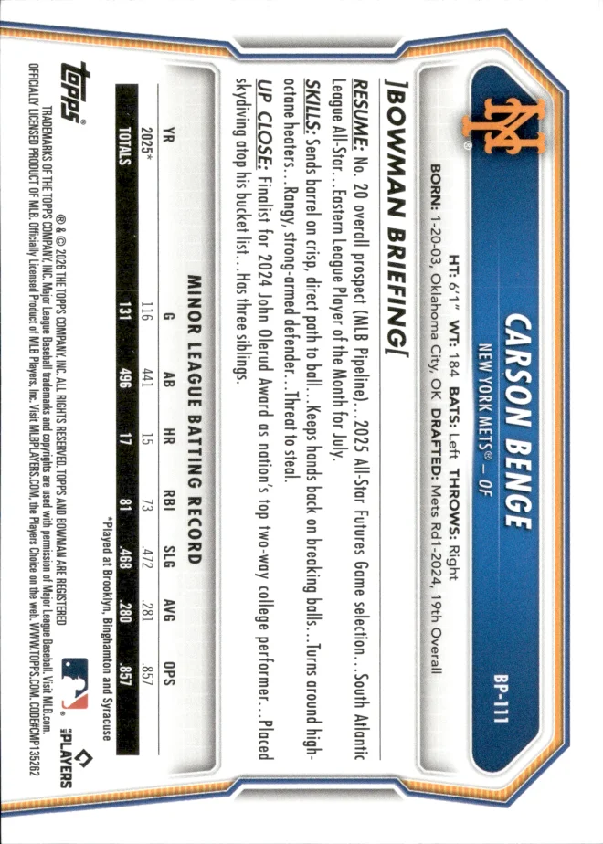 Carson Benge card back