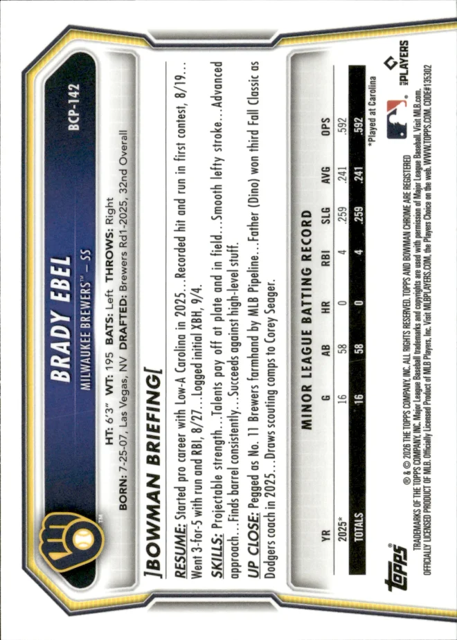 Brady Ebel card back