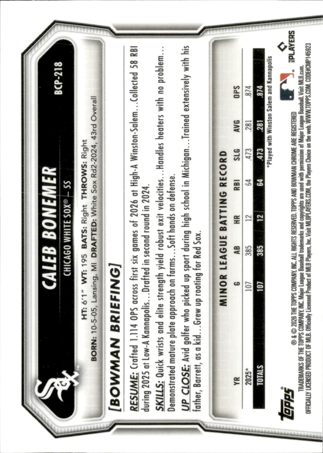 Caleb Bonemer card back