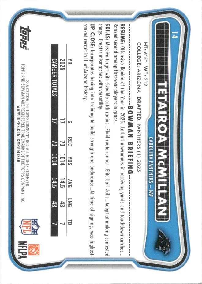Tetairoa McMillan card back