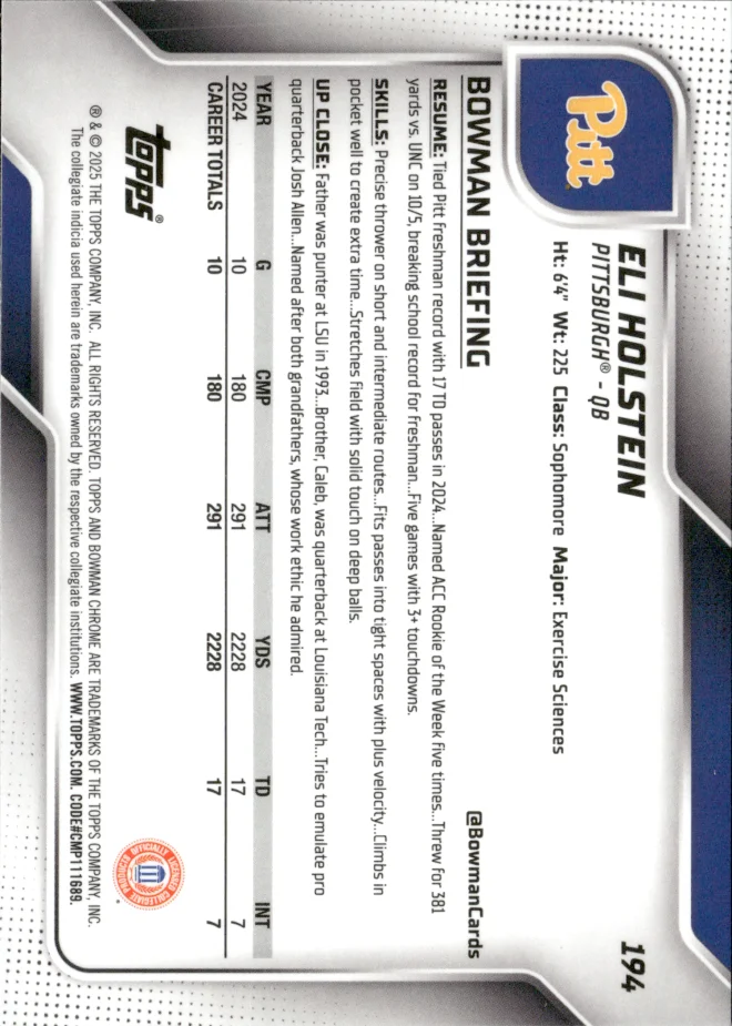Eli Holstein card back