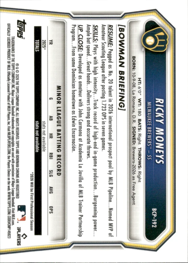 Ricky Moneys card back