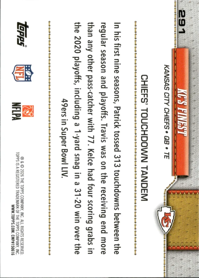 Patrick Mahomes / Travis Kelce card back