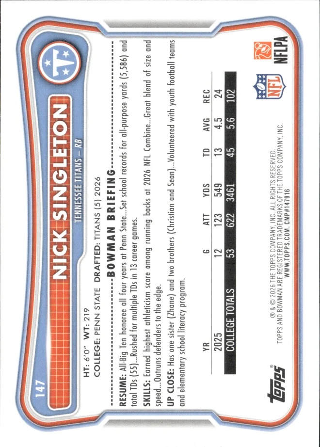 Nick Singleton card back