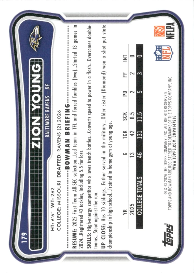 Zion Young card back