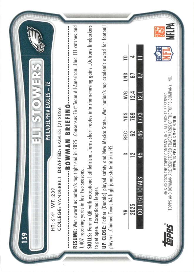 Eli Stowers card back