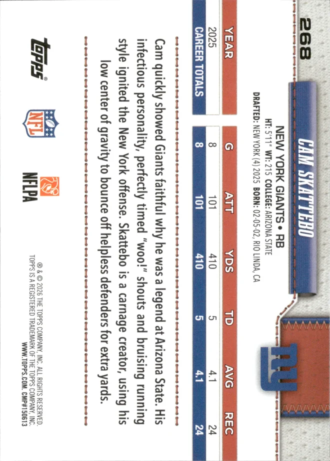 Cam Skattebo card back