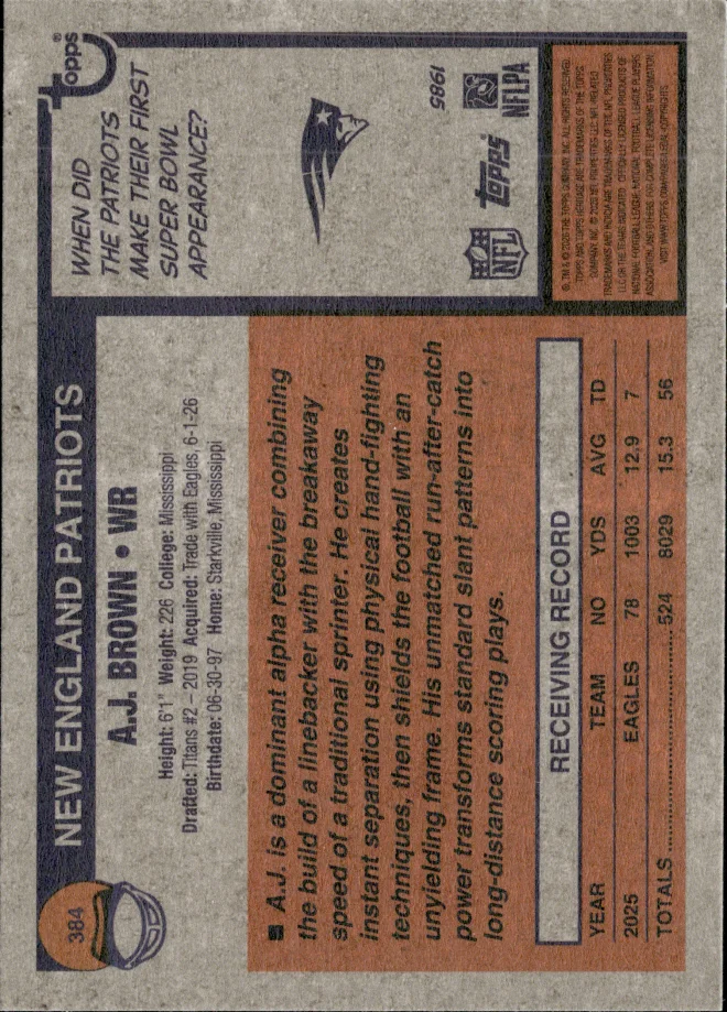 A.J. Brown card back