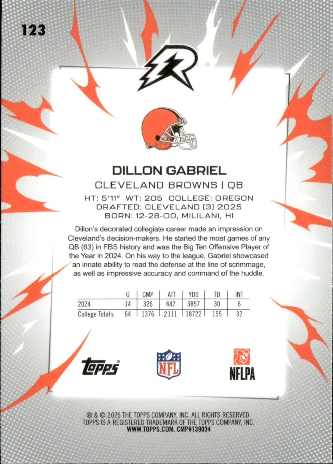 Dillon Gabriel card back