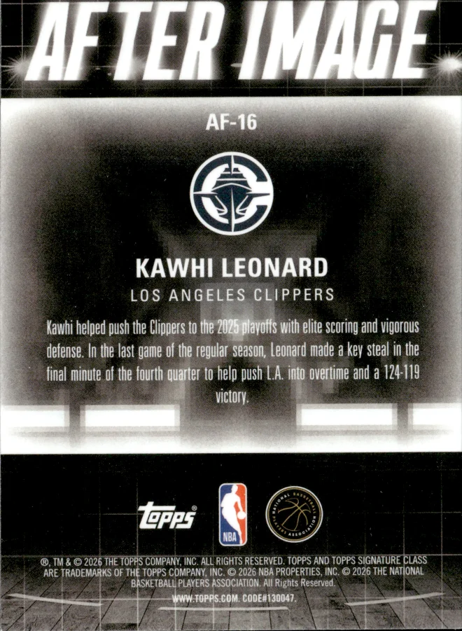 Kawhi Leonard card back