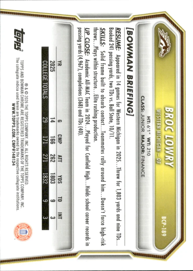 Broc Lowry card back