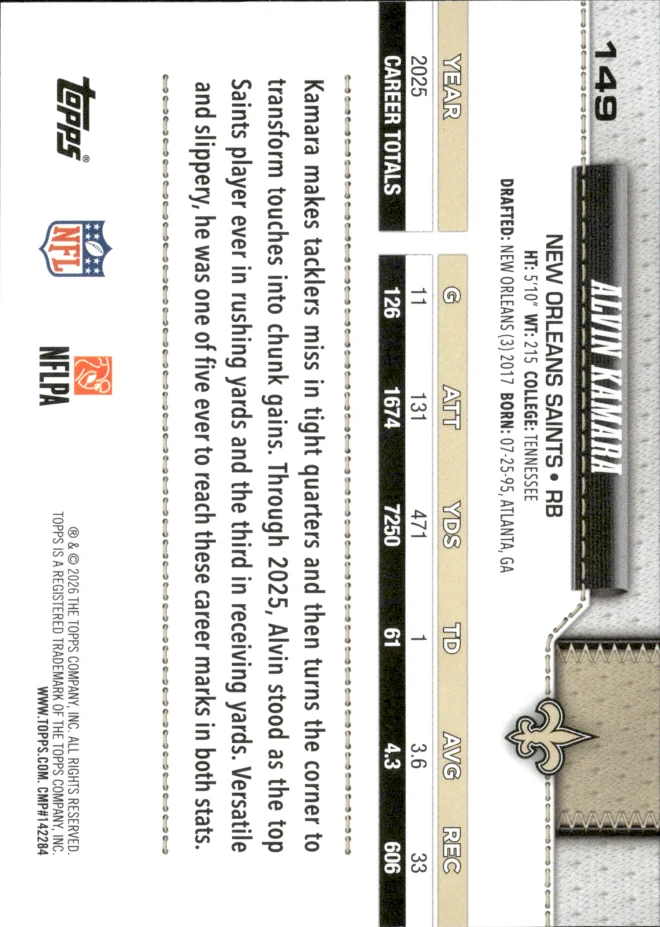 Alvin Kamara card back