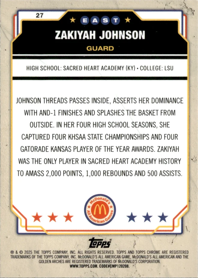 Zakiyah Johnson card back