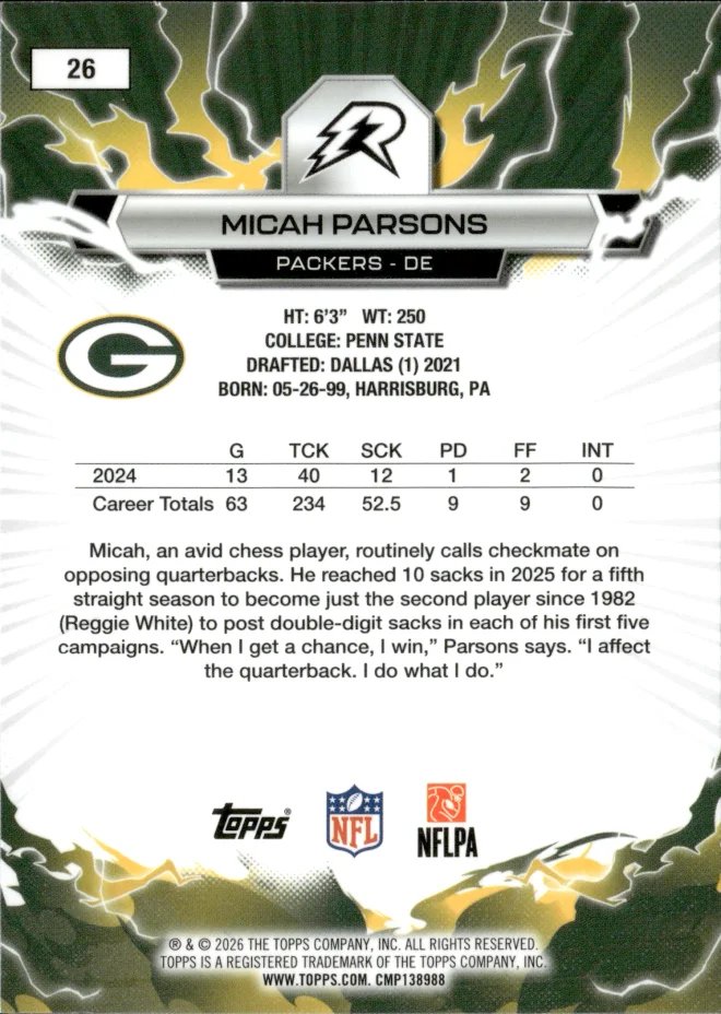Micah Parsons card back