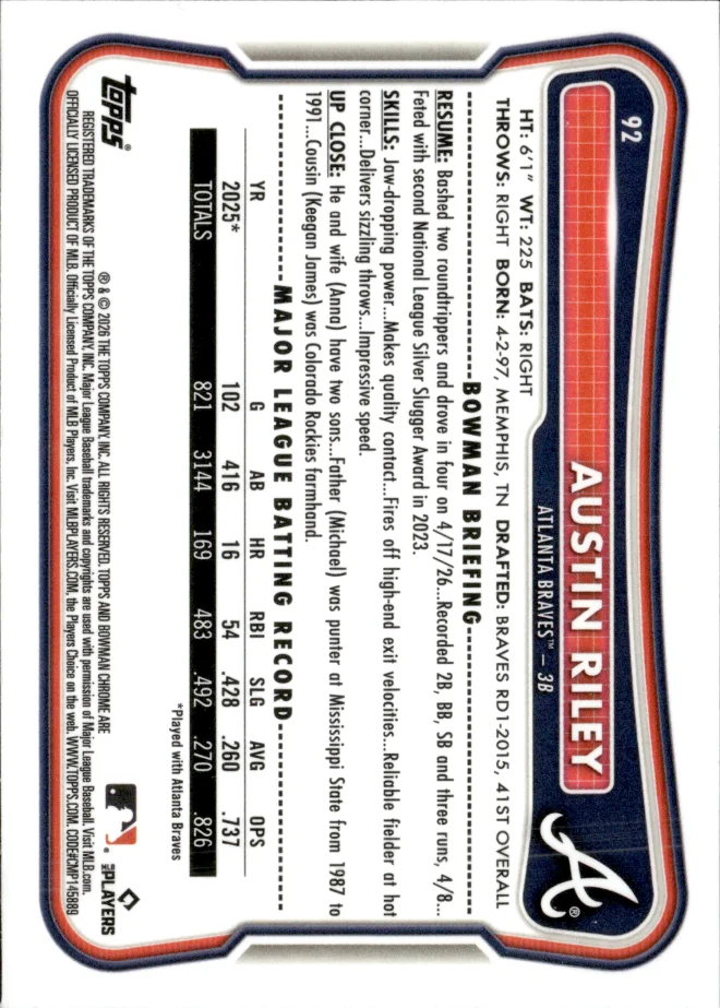 Austin Riley card back