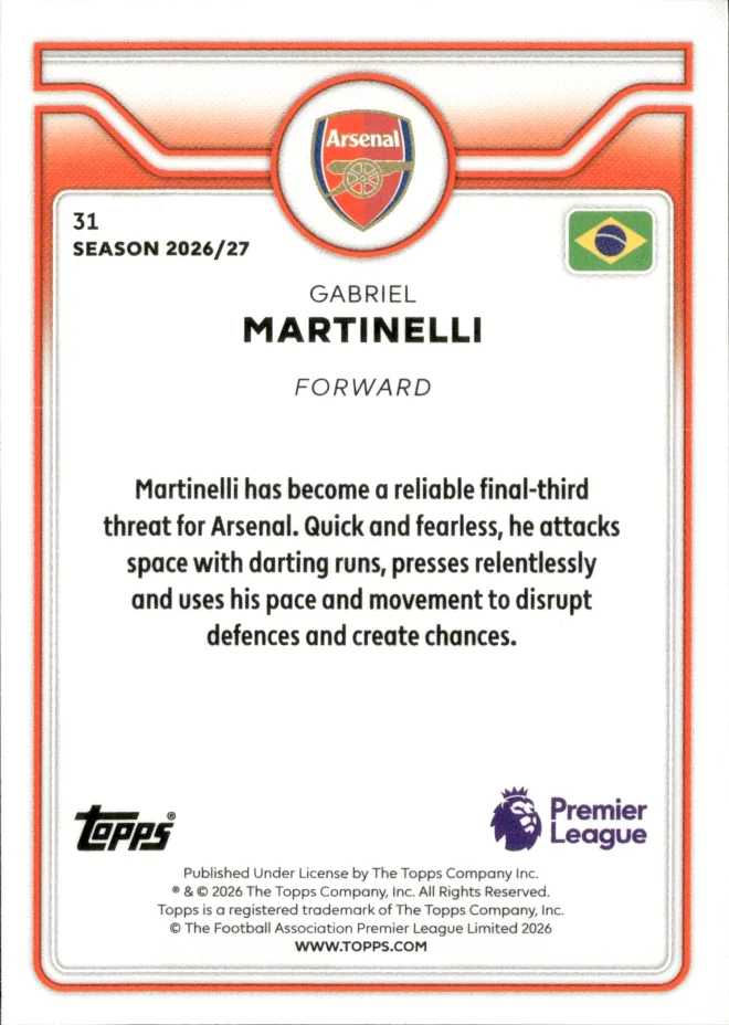 Gabriel Martinelli card back