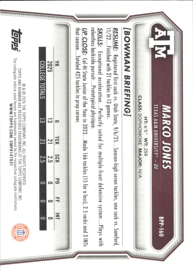Marco Jones card back