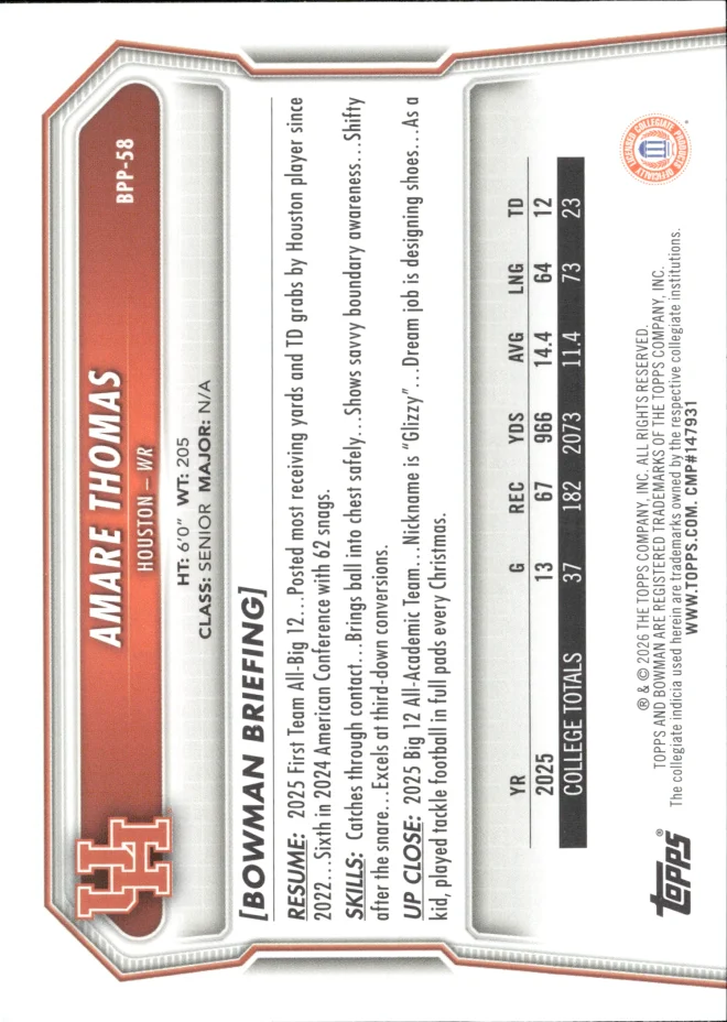 Amare Thomas card back