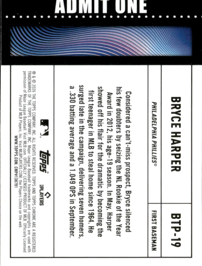 Bryce Harper card back