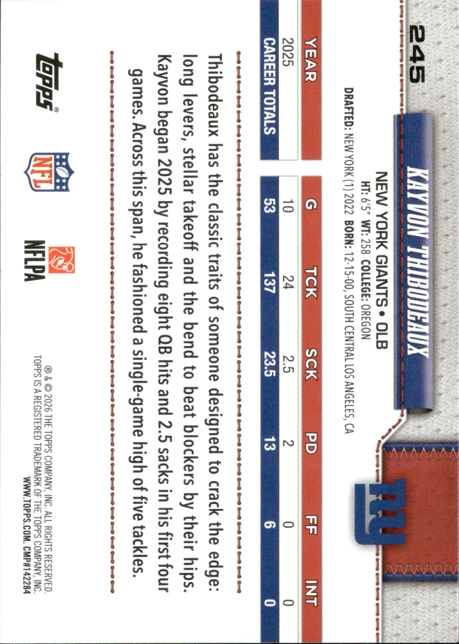 Kayvon Thibodeaux card back