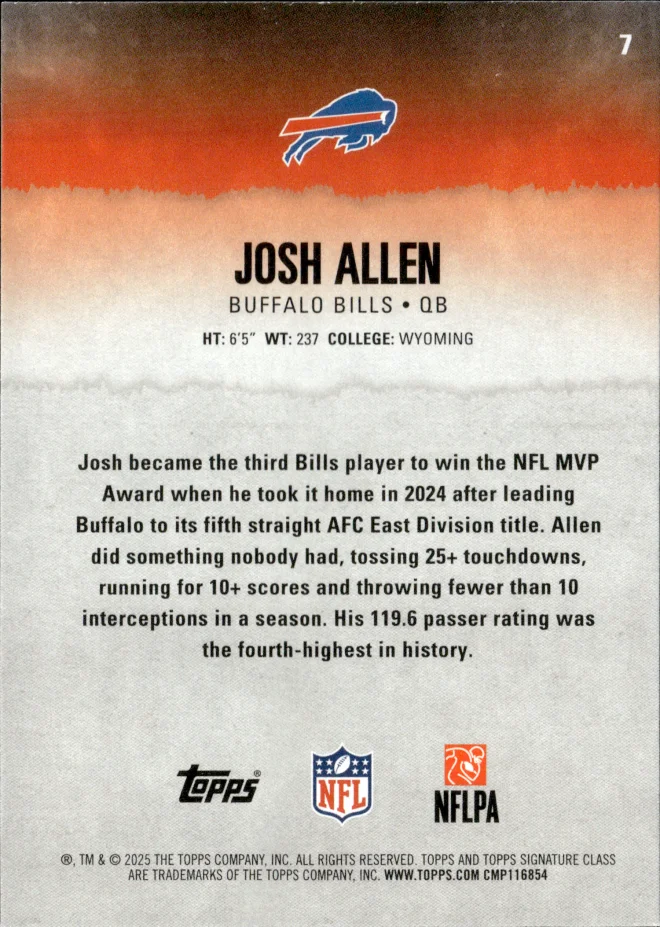 Josh Allen card back