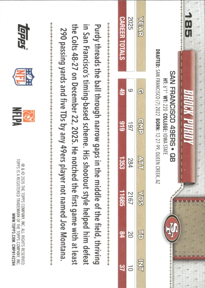 Brock Purdy card back