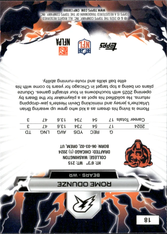 Rome Odunze card back
